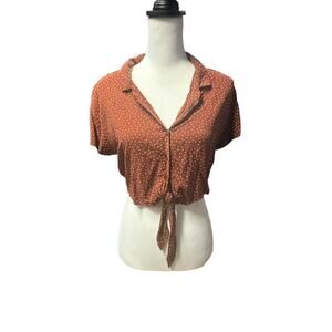 Garage Crop Top Short Sleeve Brown and White Small